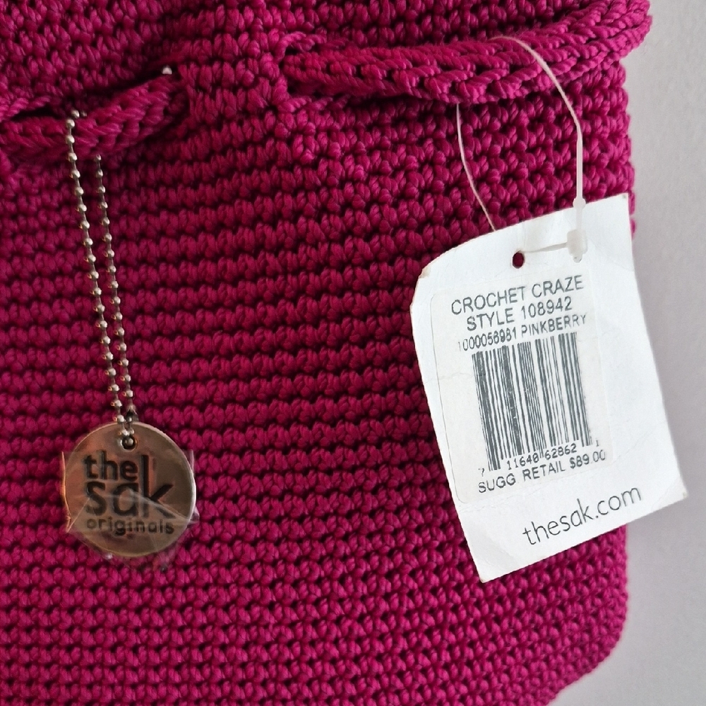 The Sak Raspberry Crochet Drawstring Shoulder Bag - Picture 2 of 6